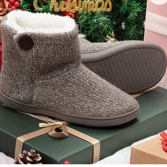 ULTRAIDEAS Women's Camber Fleece Bootie Slipper with Memory Foam M Light Grey - Picture 3 of 10